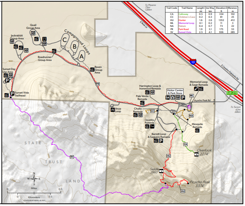 Trail Map : Picacho Peak State Park