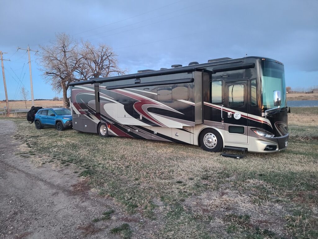 Our Rig parked at Harvest Host Kipp Garlic in Lethbridge, Alberta