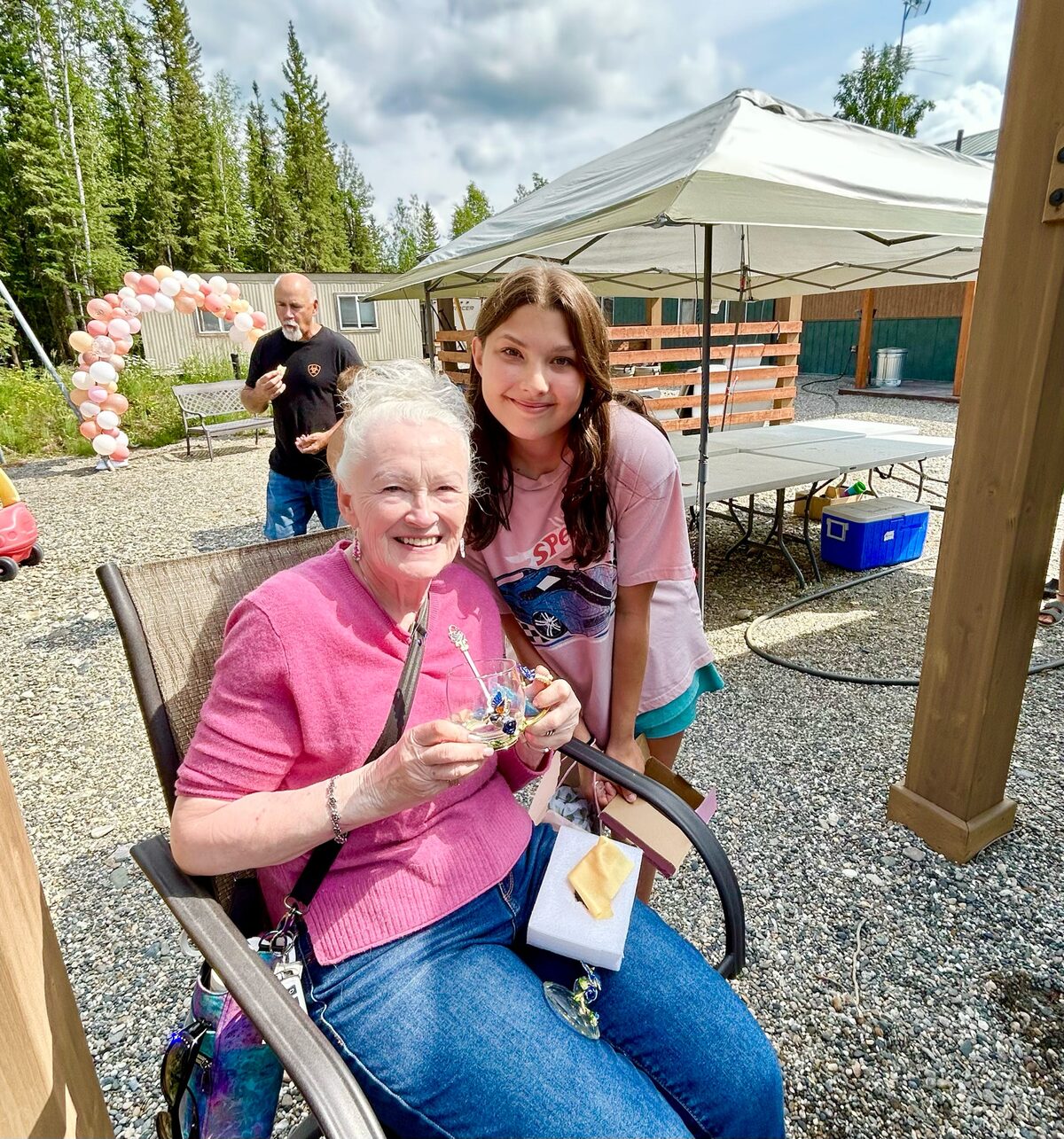 Sherry Gates with a grandchild (not sure which one) at her 80th birthday party in Salcha, Alaska