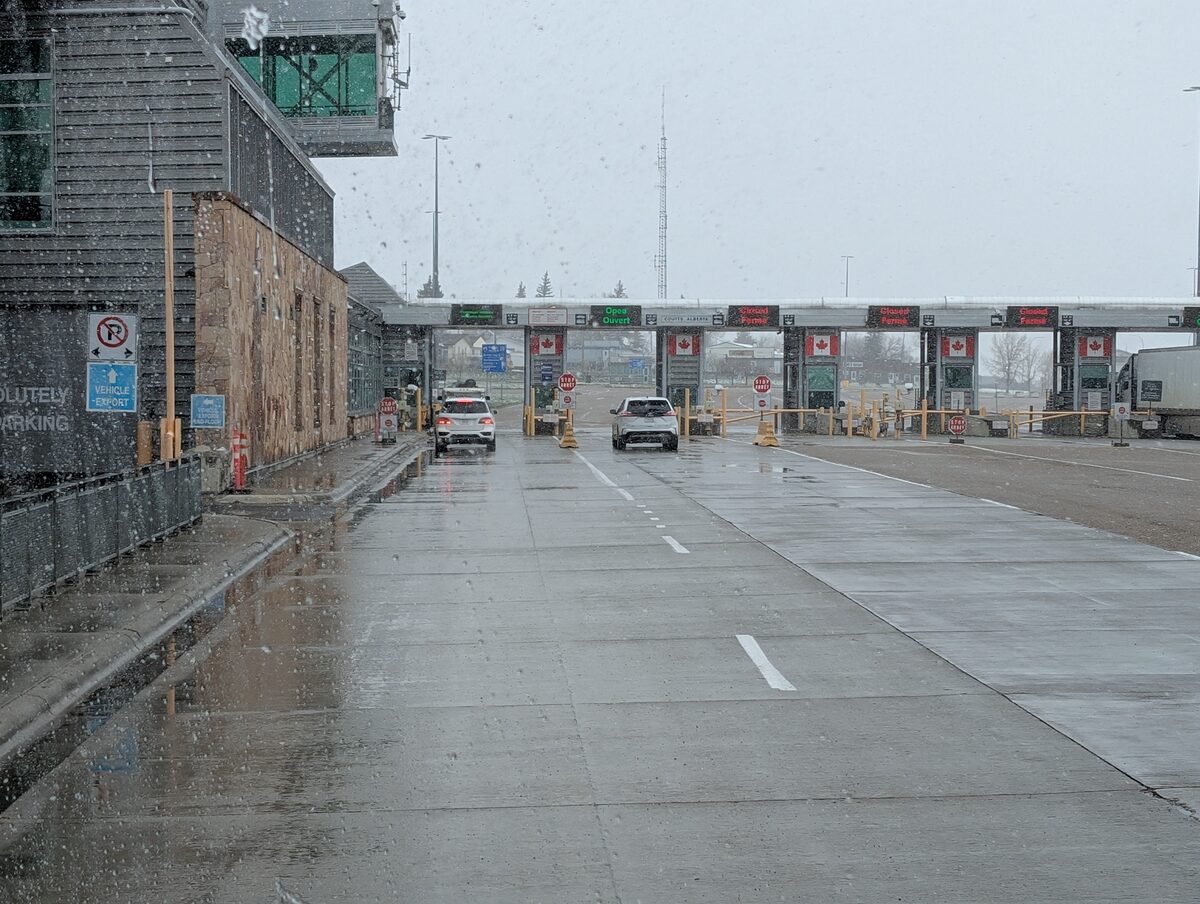 Coutts Alberta Canada border crossing in the snow