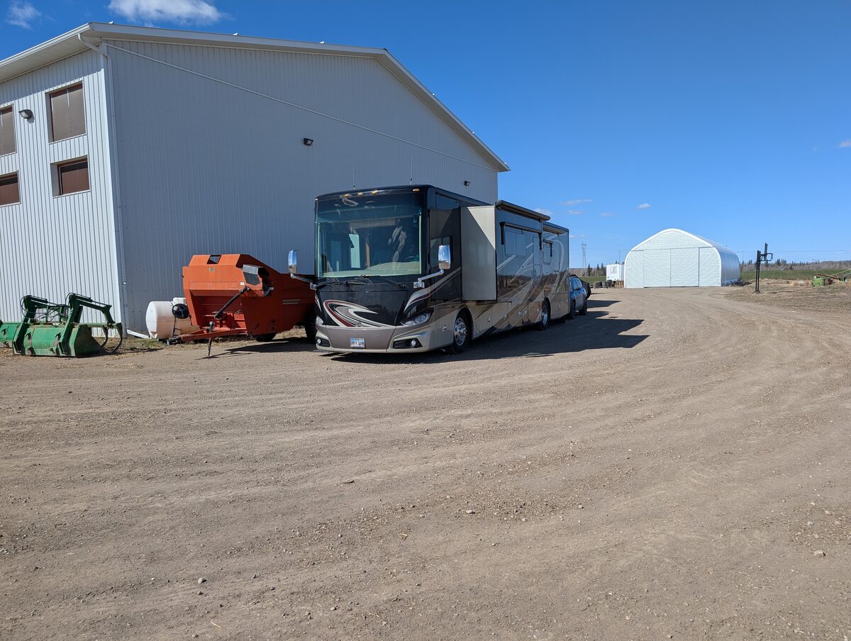 Our home for the night at CK Jesperson Farms working farm Harvest Host Alberta