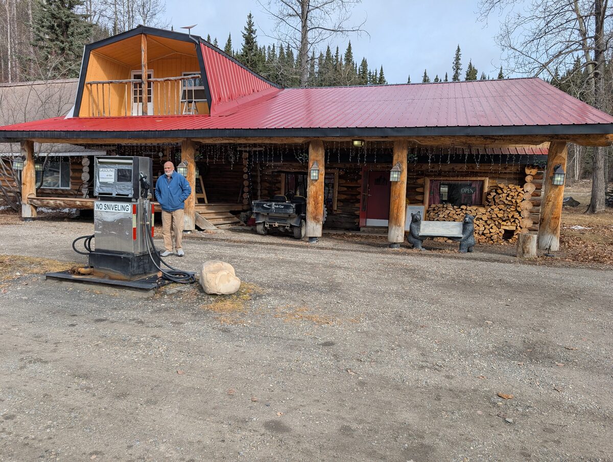 Mike at Tetsa River Lodge on the Alaska Highway BC - Where's the Cinnamon Rolls!