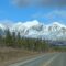 Snow-capped mountains along the Alaska Highway in the Yukon between Haines Junction and Tok
