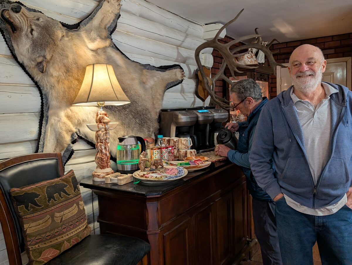 Mike at the coffee station in the Airbnb at Wrangell-St Elias