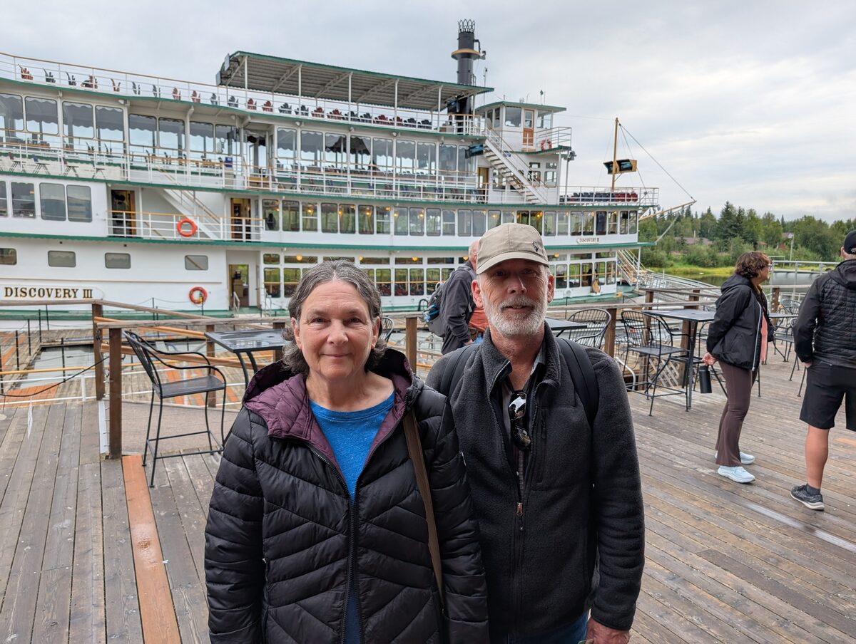 Vicky and Keith aboard the Riverboat Discovery III on the Chena River near Fairbanks, Alaska