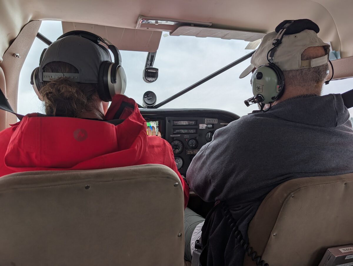 View from inside the small floatplane cockpit on the flight to Lake Clark National Park - Mike gets to co-pilot